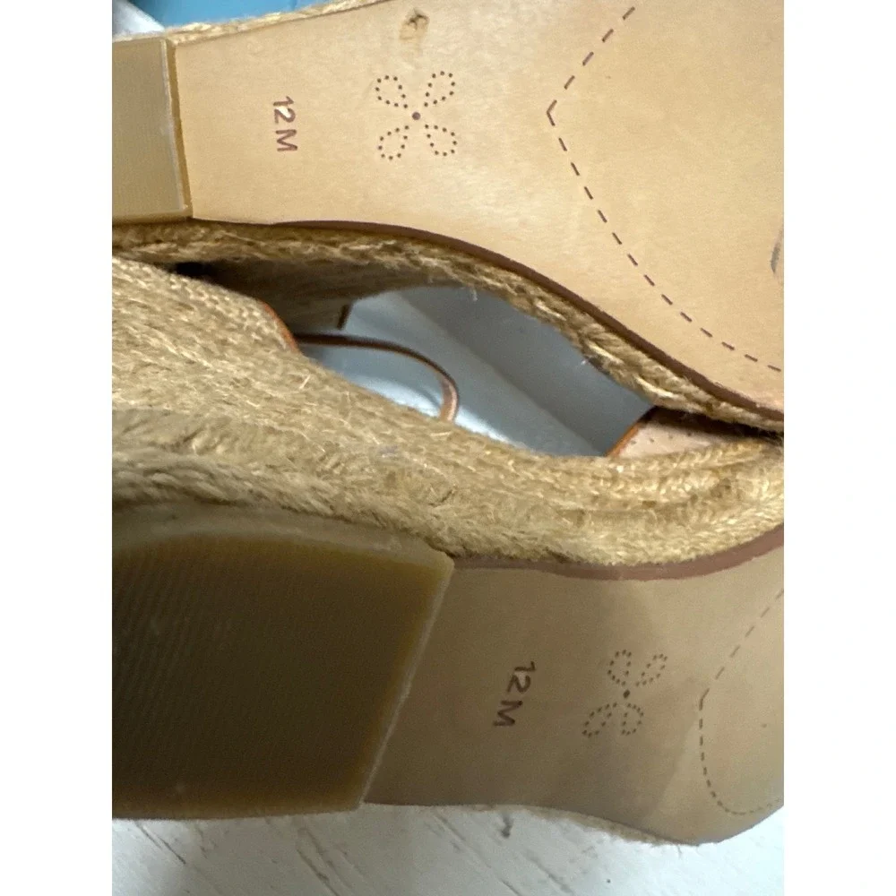 CASLON Women Tan Perforated Espadrille Wedge Ankle Strap Shoes Size 12M